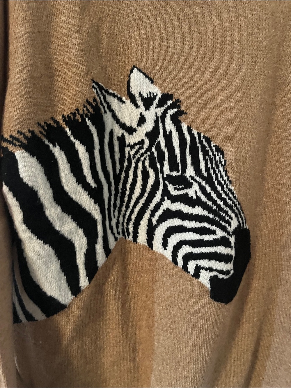 Banana Republic Camel Brown Crewneck with Zebra Motif - Picture 2 of 5